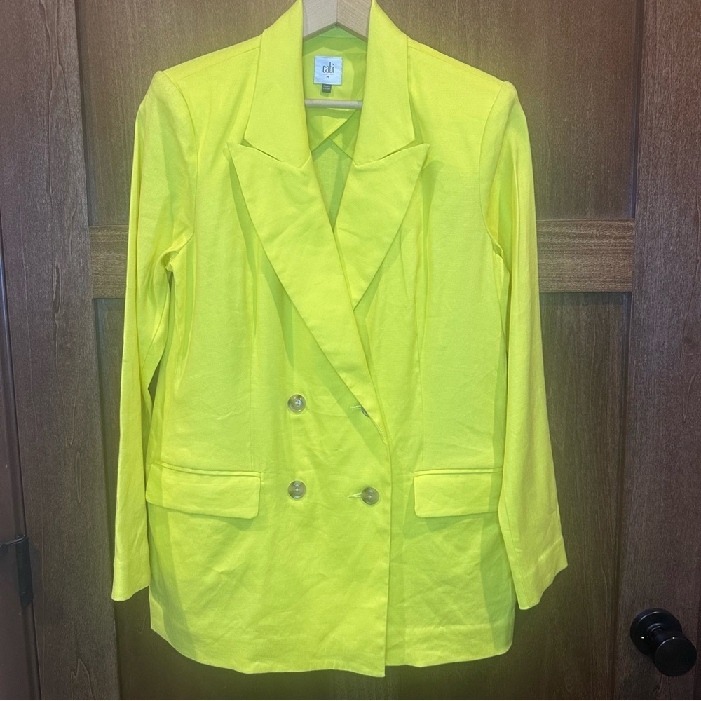 CAbi Yellow Double Breasted Linen Blended Women's Blazer
